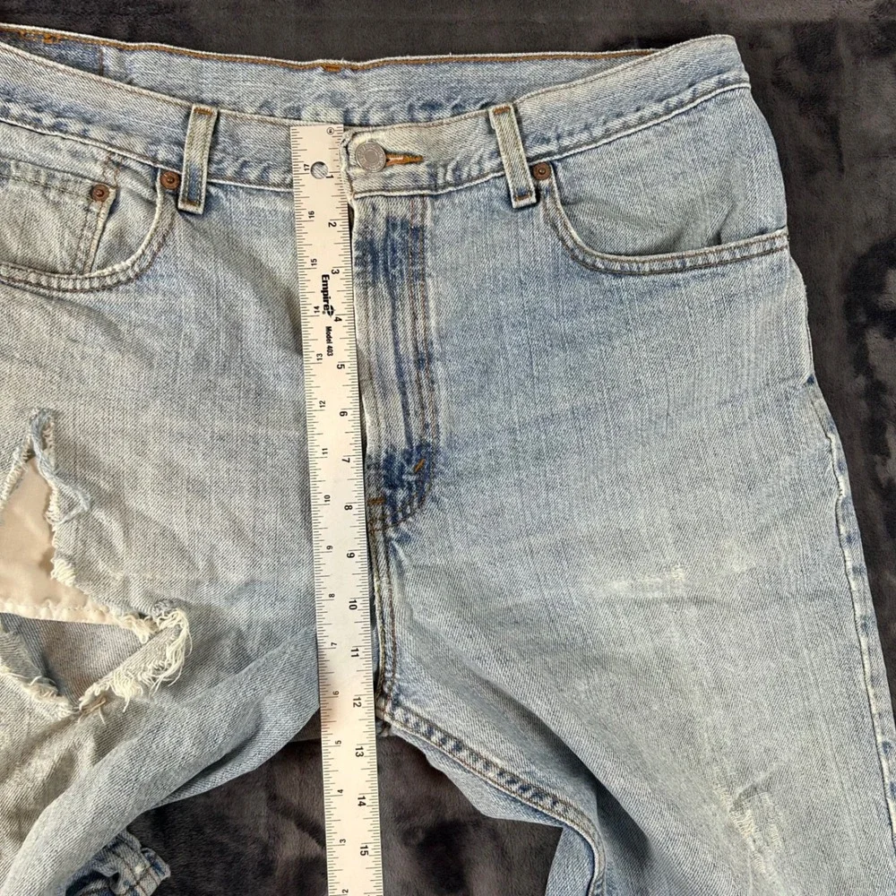 Levi's 505 Denim Shorts Mens W36 Light Blue Distressed Regular Fit